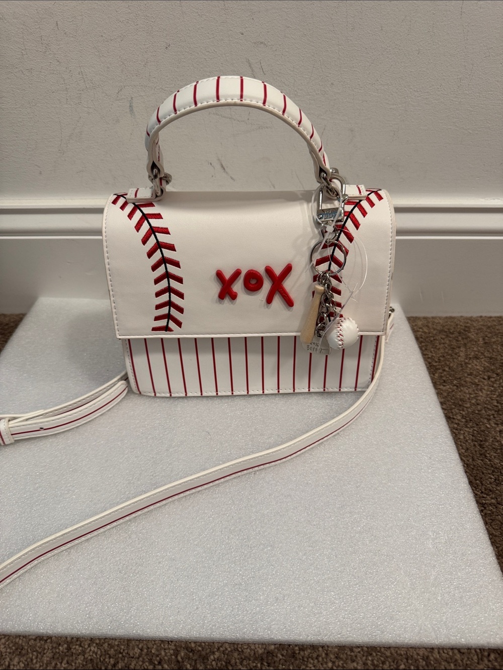 Betsey Johnson xox Betsey baseball themed mini crossbody bag NWT